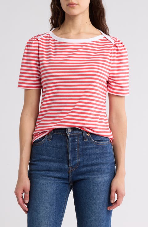 Stripe Envelope Neck Knit Top (Plus)