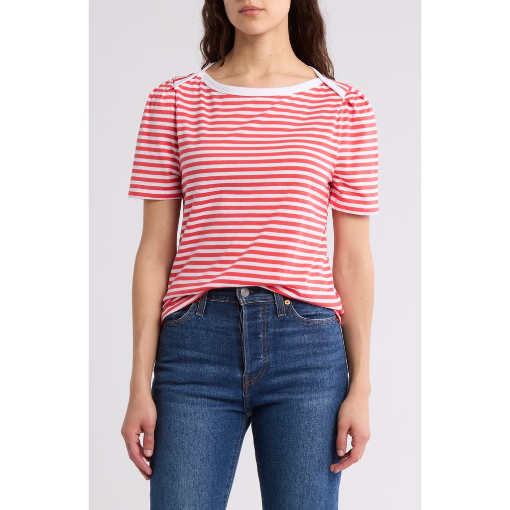 Caslon ® Stripe Envelope Neck Knit Top In Red Bittersweet- White Stripe