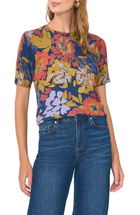 Floral Short Sleeve Sweater
