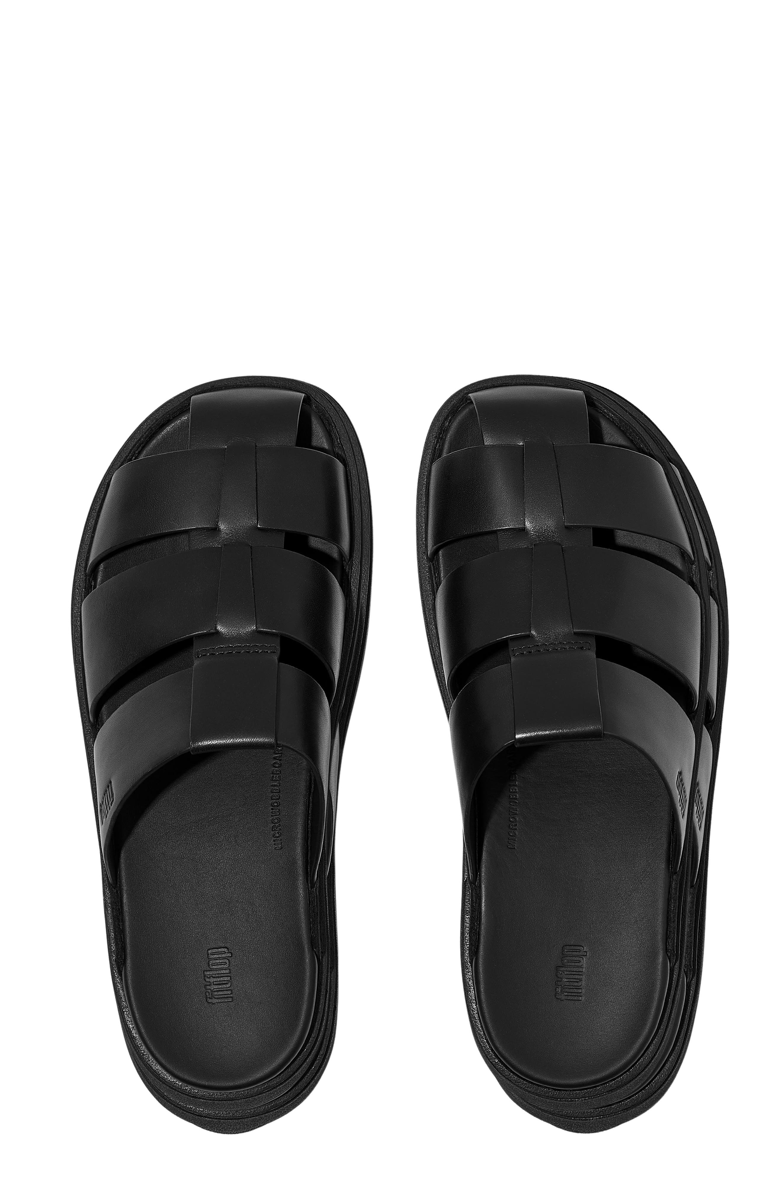 Gen-FF Leather Fisherman Slide Sandal, Alternate, color, ALL BLACK