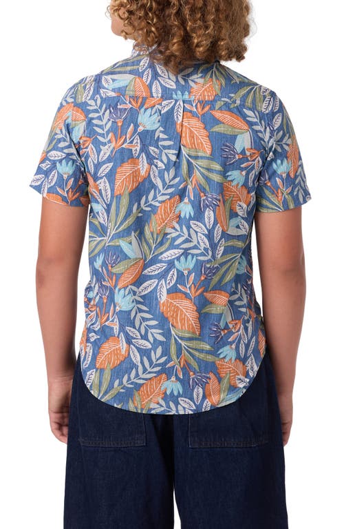 O'neill Kids' Terrace Print Short Sleeve Button-up Shirt In Blue
