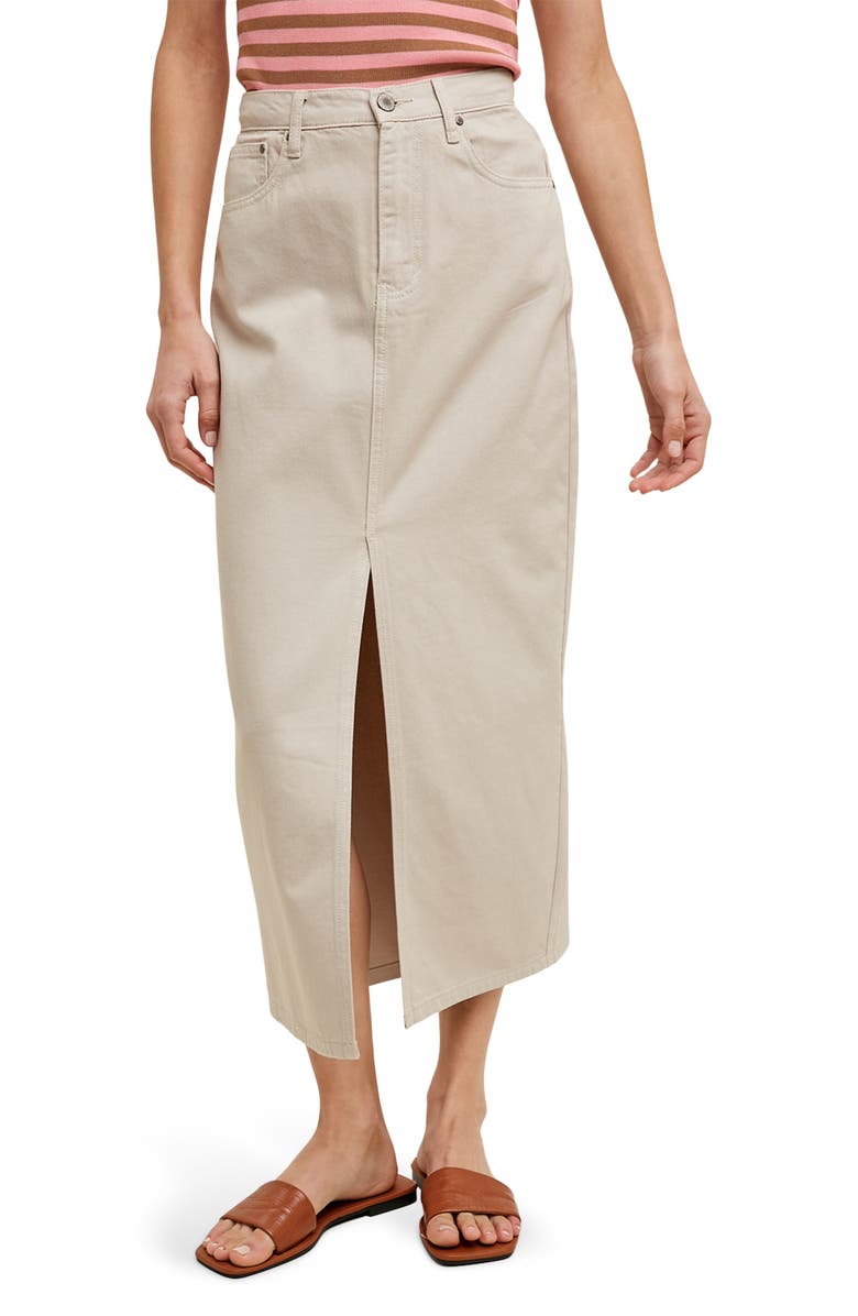 WISHLIST Denim Midi Skirt, Main, color, Stone