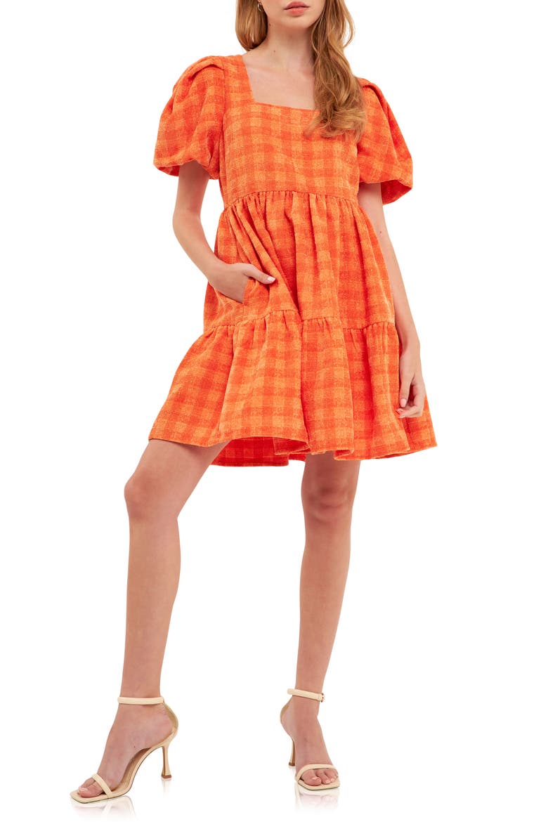 Tweed Babydoll Minidress, Main, color, ORANGE