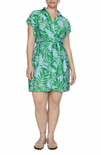 MANGO Palm Frond Faux Wrap Mini Shirtdress