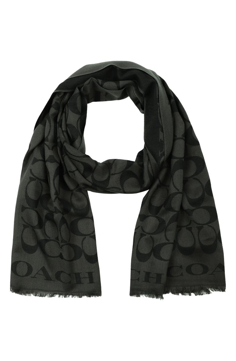 COACH Signature-C Silk & Cotton Stole, Main, color, Black