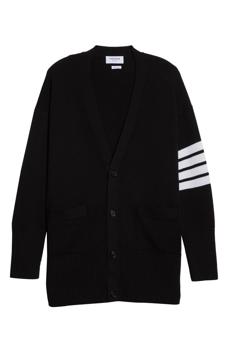 Thom Browne 4-Bar Elongated Merino Wool Cardigan, Alternate, color, 