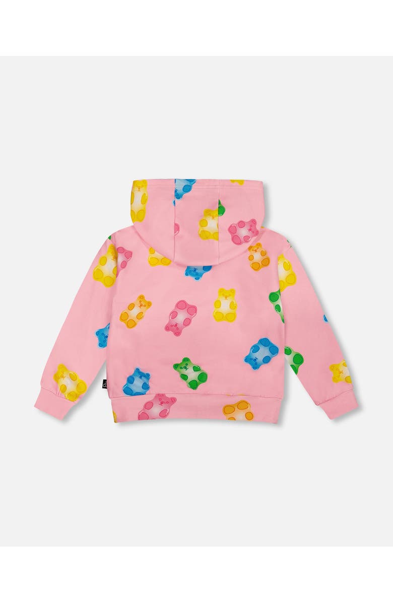 Deux par Deux Little Girl's Printed French Terry Hoodie Cardigan Pink Multicolored Gummies, Alternate, color, 