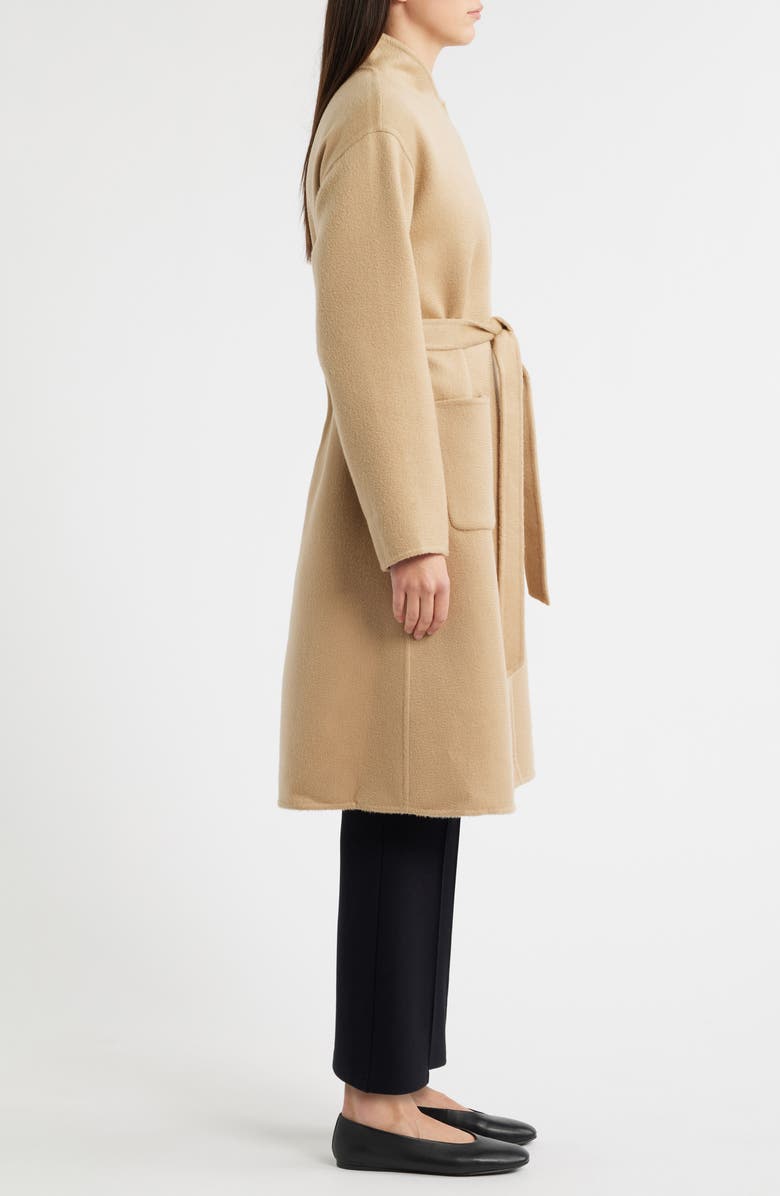 Eileen Fisher Belted Stand Collar Wool Coat, Alternate, color, Biscuit