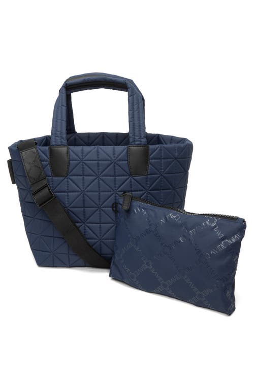 Veecollective Small Vee Water Resistant Quilted Recycled Nylon Tote In Midnight Blue