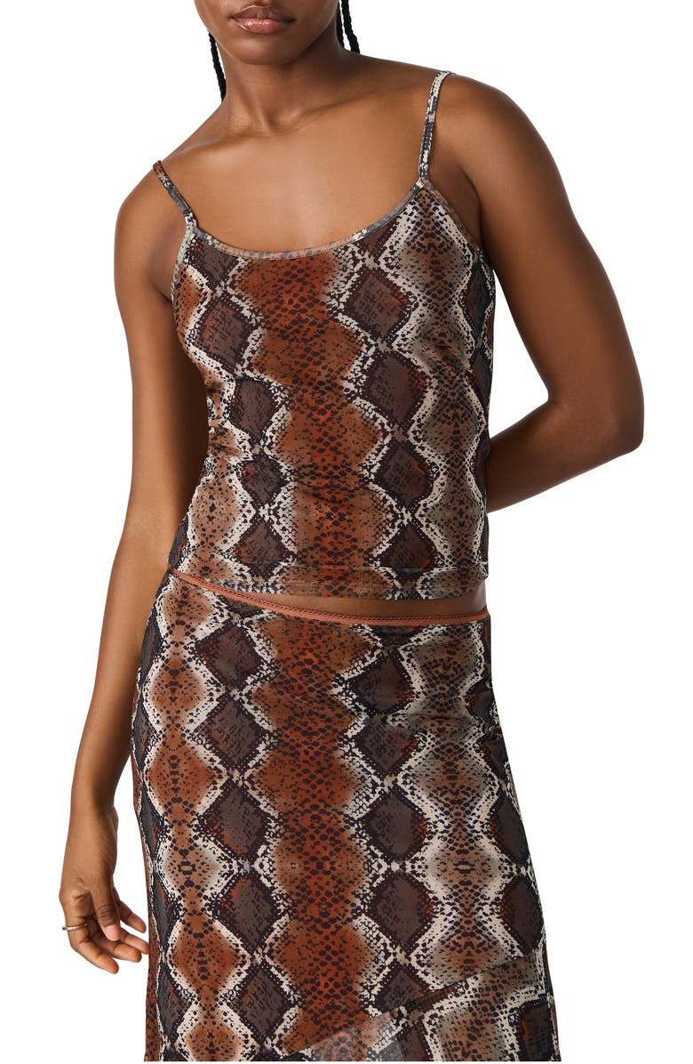 Steve Madden Caily Snakeskin Print Mesh Camisole, Alternate, color, Bronze