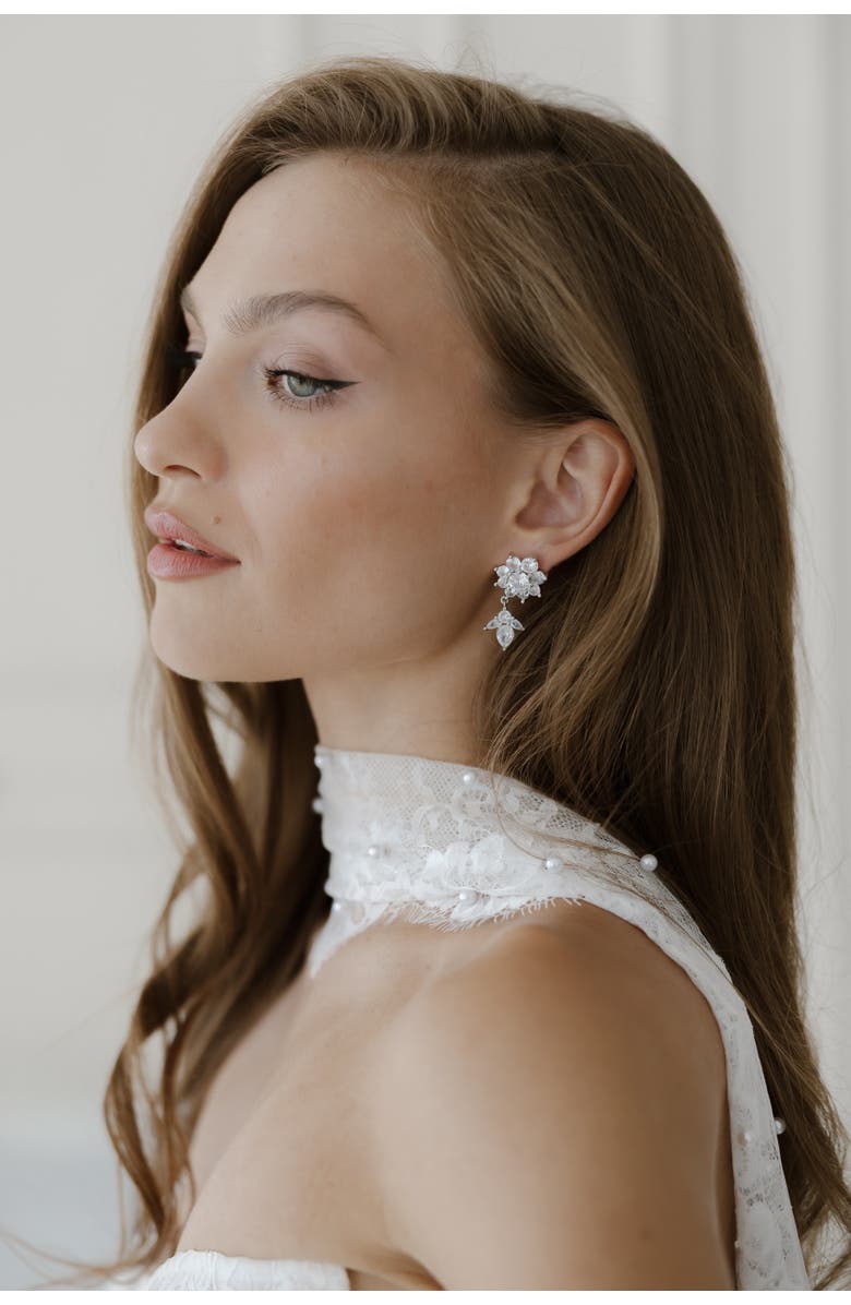 Untamed Petals Whisper Crystal Drop Earrings, Alternate, color, Silver