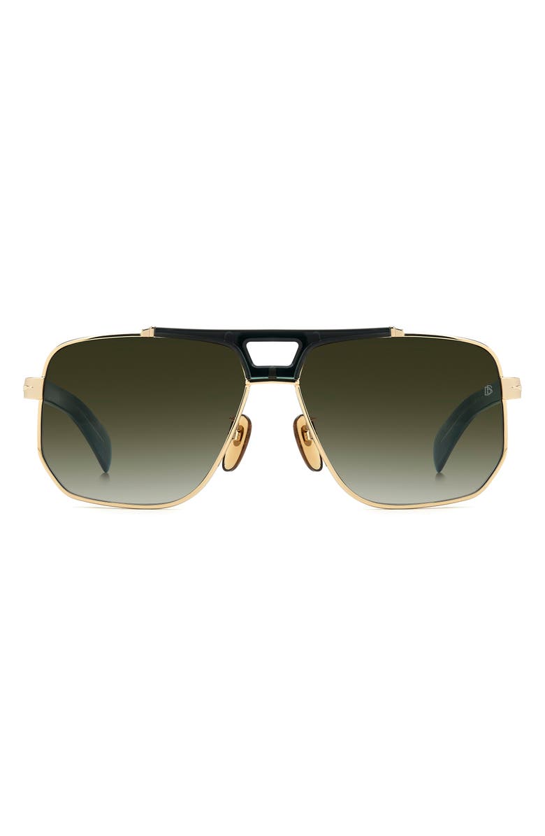 David Beckham Eyewear 61mm Gradient Navigator Sunglasses, Main, color, Gold Green/ Green Shaded