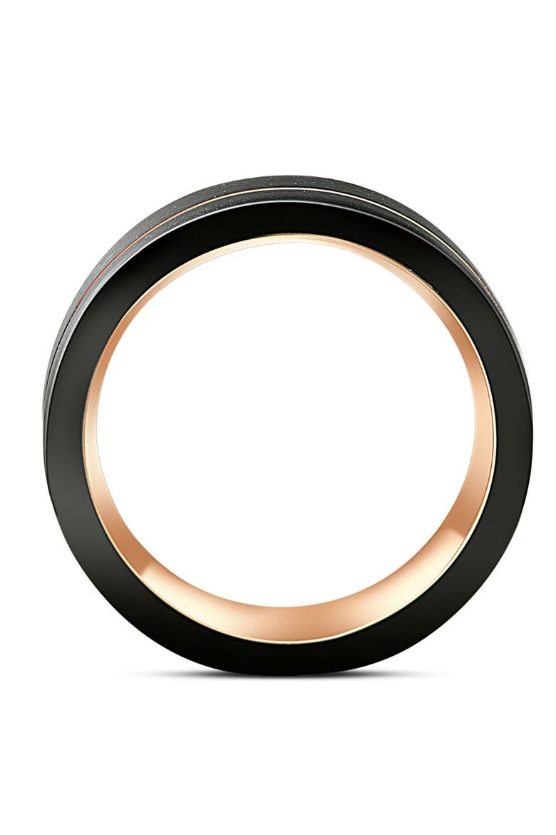 Men's Brushed Black Tungsten Gold Plated Two Tone 8mm Ring Wedding Band, Alternate, color, Black Tungsten