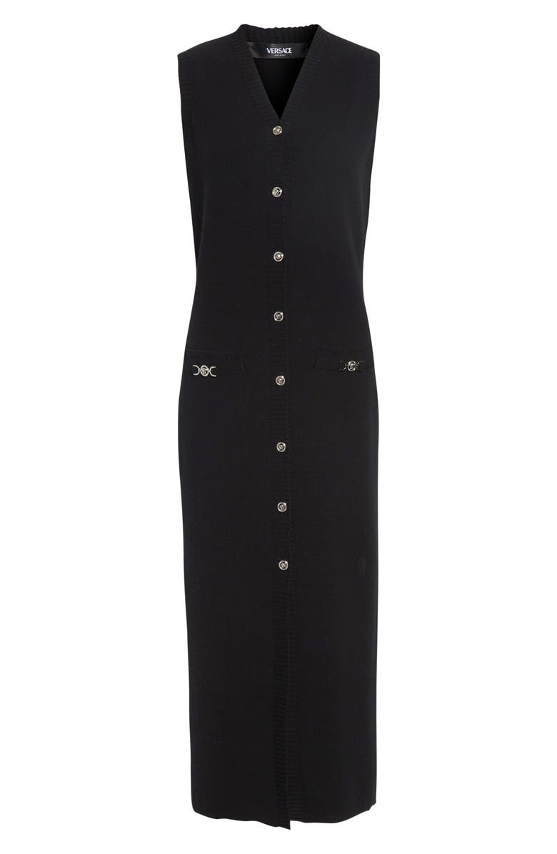 Versace Medusa Sleeveless Virgin Wool & Cashmere Sweater Dress, Alternate, color, Black