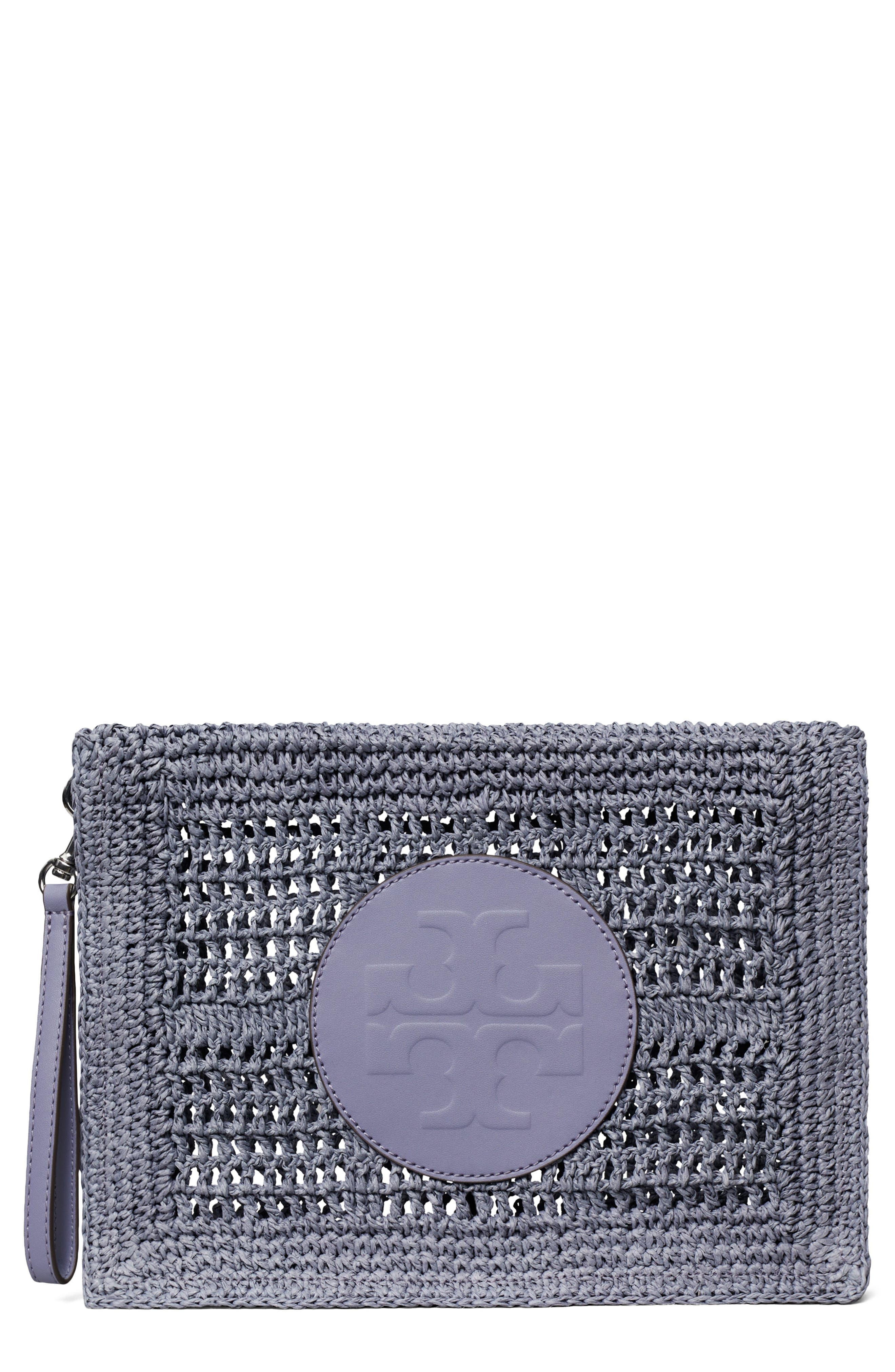 Tory Burch Ella Hand Crochet Wristlet, Main, color, Gray