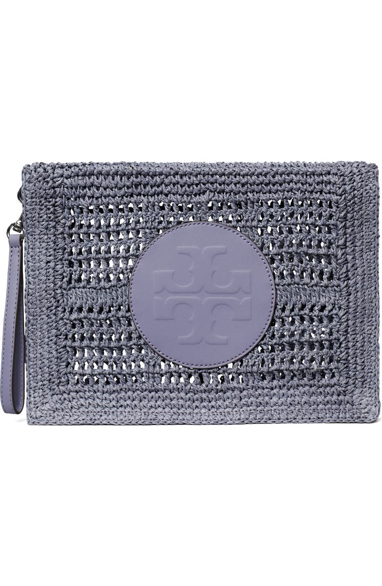 Tory Burch Ella Hand Crochet Wristlet, Main, color, Gray