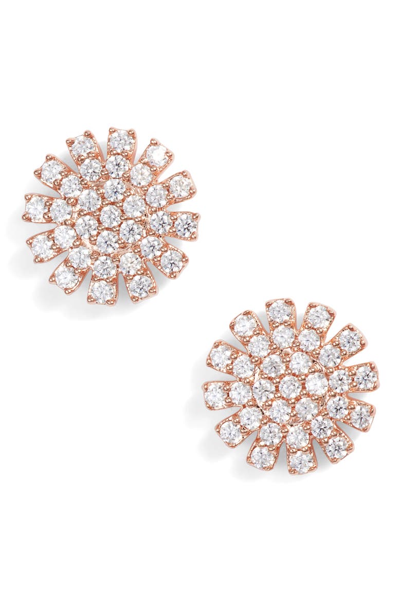 Pavé Starburst Stud Earrings, Main, color, CLEAR- ROSE GOLD