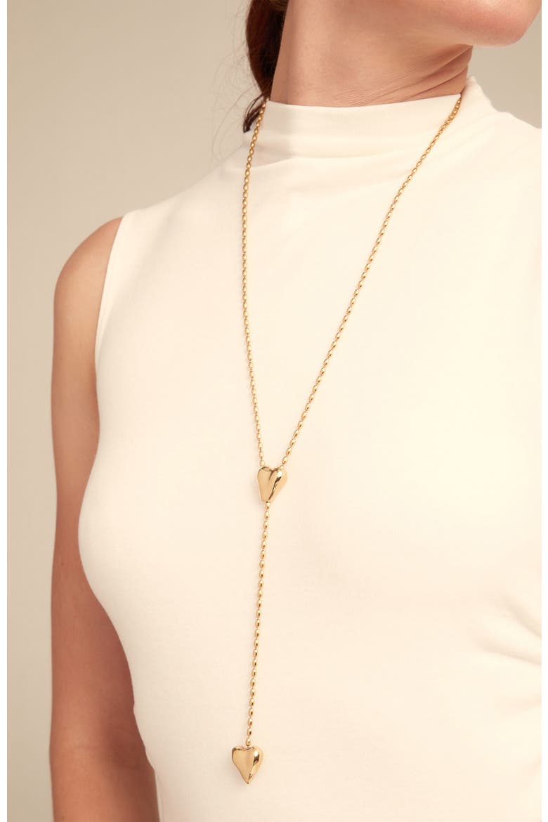 Double Heart Y Necklace, Alternate, color, Gold