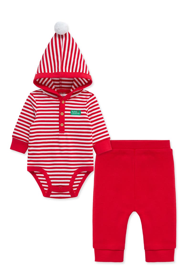 Kids' First Christmas Hooded Bodysuit & Pants Set, Alternate, color, RED
