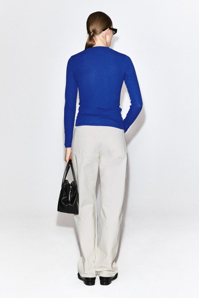 Crepe-jersey Long-sleeved T-shirt, Alternate, color, COBALT BLUE