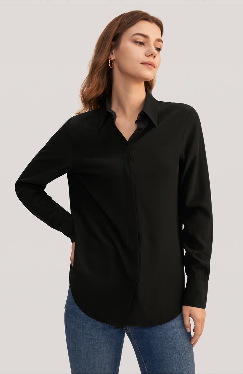 Lilysilk Wrinkle Free Basic Silk Shirt, Alternate, color, Black