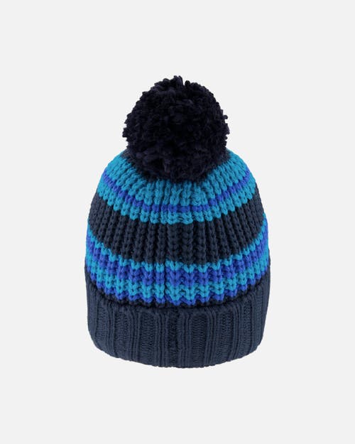 Deux Par Deux Lined Knit Winter Hat With Pompom In Multi
