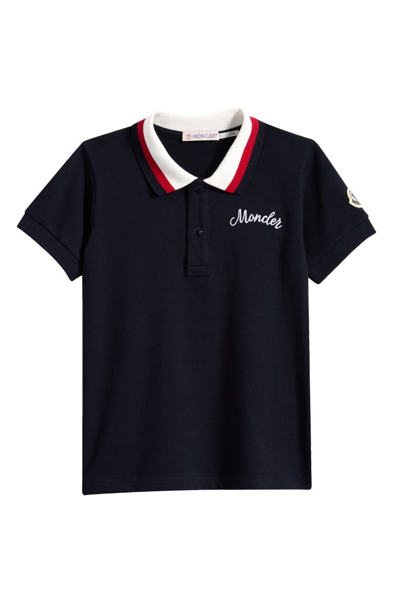 Moncler Kids' Tricolor Stretch Cotton Polo, Main, color, Navy