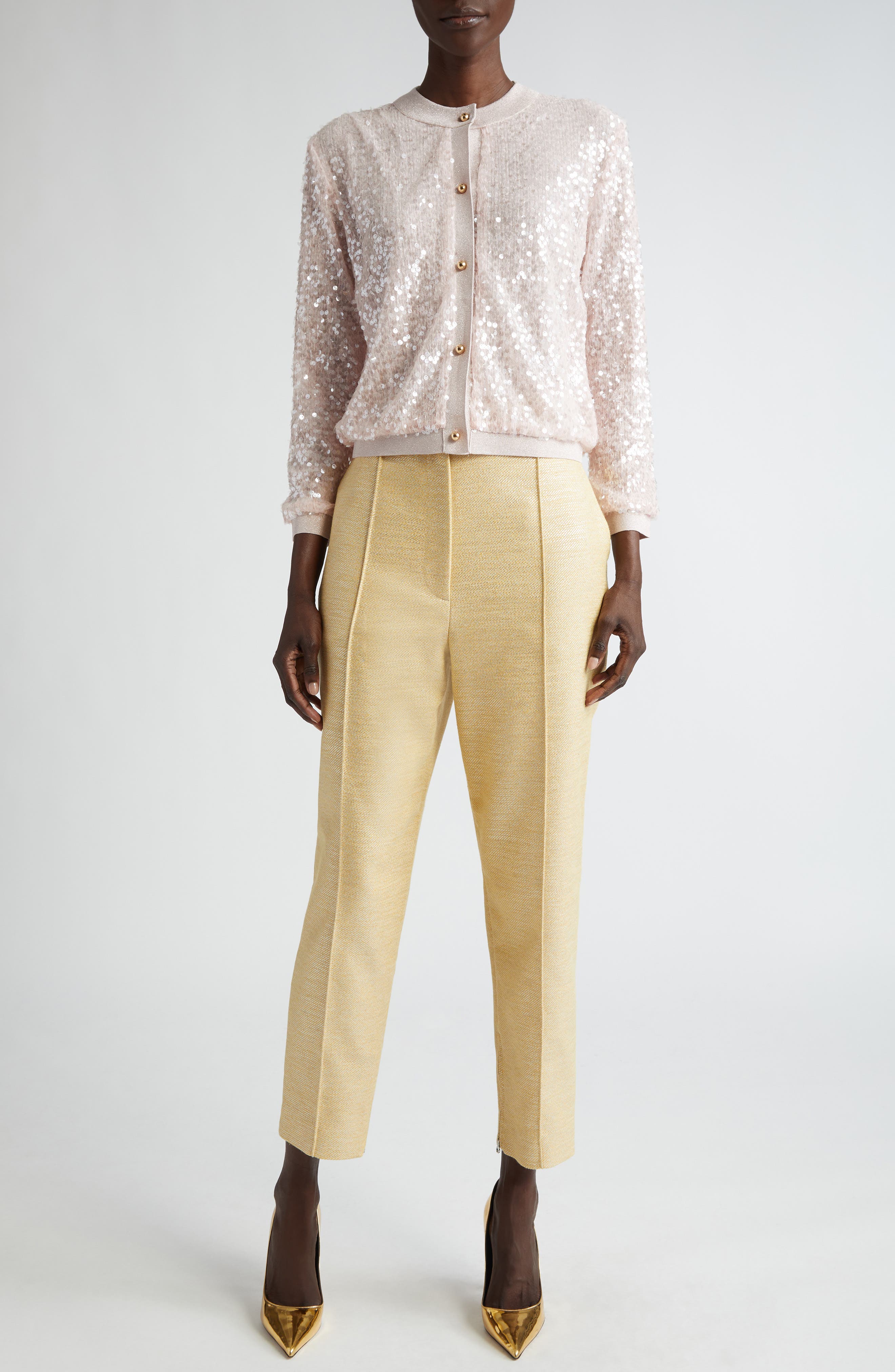 Metallic Twill Pintuck Ankle Pants - image 2