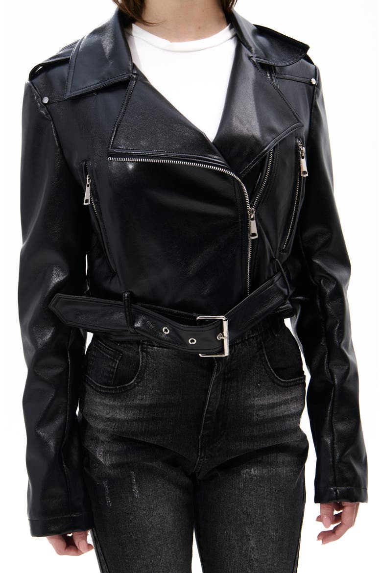Faux Leather Crop Moto Jacket, Main, color, BLACK