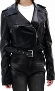 AZALEA WANG Faux Leather Crop Moto Jacket