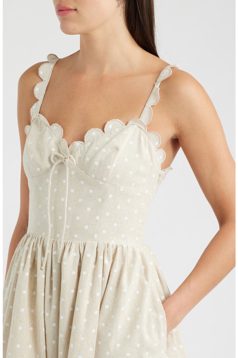Elise Polka Dot Scallop Midi Dress, Alternate, color, NATURAL IVORY