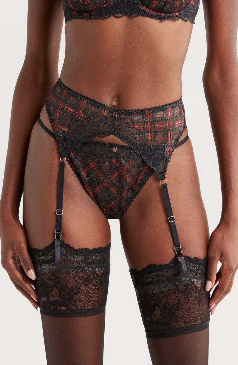 SAVAGE X FENTY Sparkle Prep Garter Belt, Main, color, Black Caviar Sparkle Prep Lace