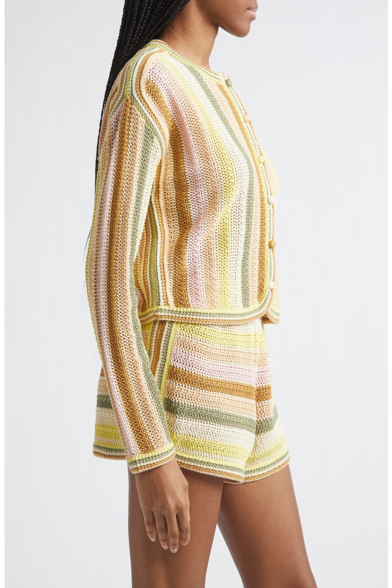 Indra Stripe Cotton Open Stitch Cardigan, Alternate, color, YELLOW MULTI
