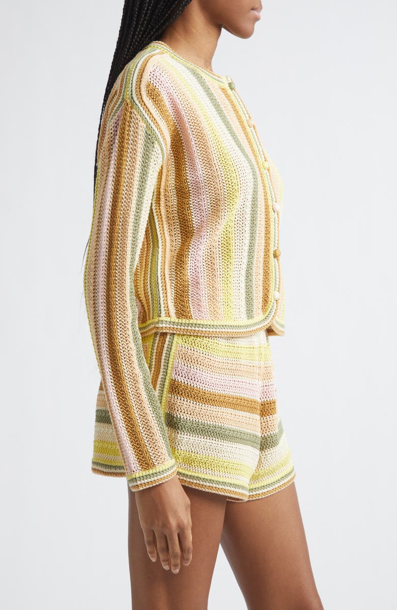 Zimmermann Indra Stripe Cotton Open Stitch Cardigan, Alternate, color, Yellow Multi