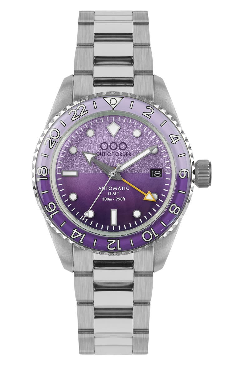 Shaker Automatic GMT Ultra Brushed Bracelet Watch, 40mm, Main, color, DARK VIOLET