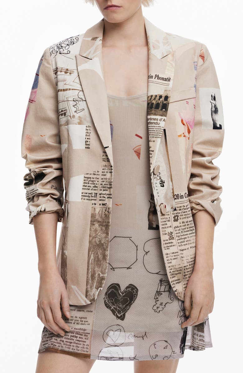 Desigual Classic Cut Blazer, Main, color, Beige