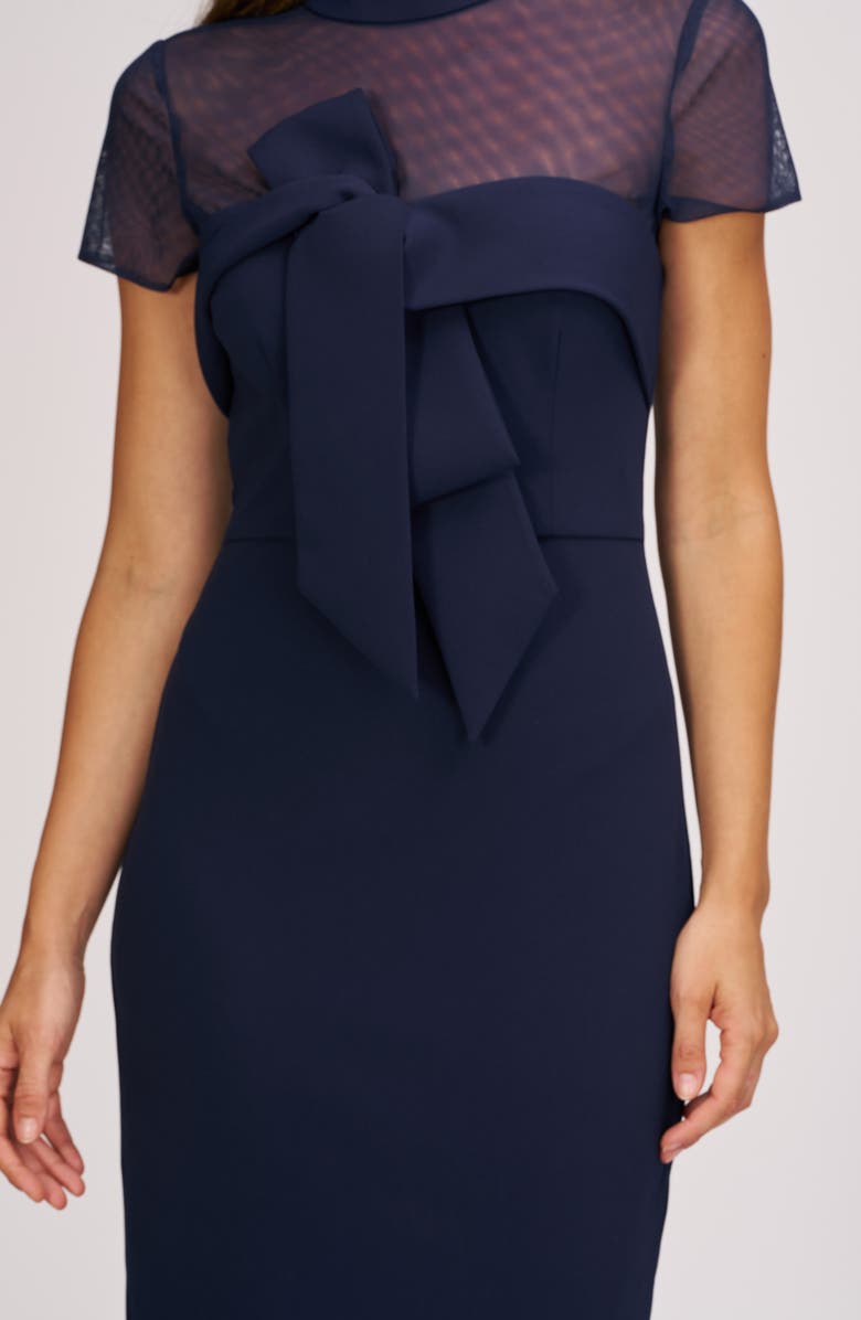JS Collections Roselle Bow Detail Cocktail Midi Dress, Alternate, color, Navy
