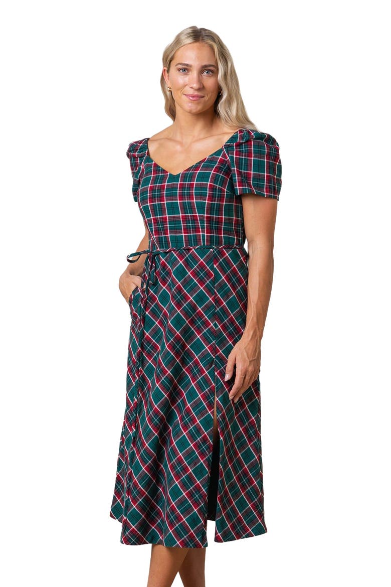 Women's Organic Sweetheart Dress, Main, color, Festive Green Plaid