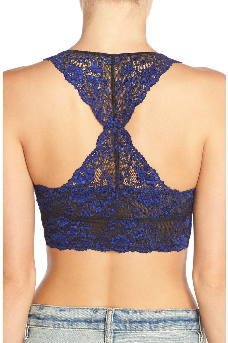 'Wild Roses' Cross Dye Racerback Bralette, Alternate, color, BLACK/ SAPPHIRE COMBO