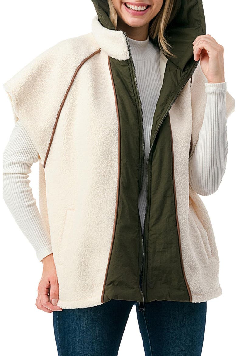 Hooded High Pile Fleece Cardigan, Main, color, CREAM