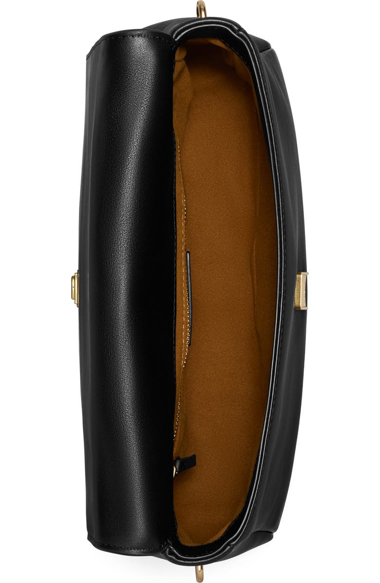 Tory Burch Charlie Leather Shoulder Bag, Alternate, color, Black