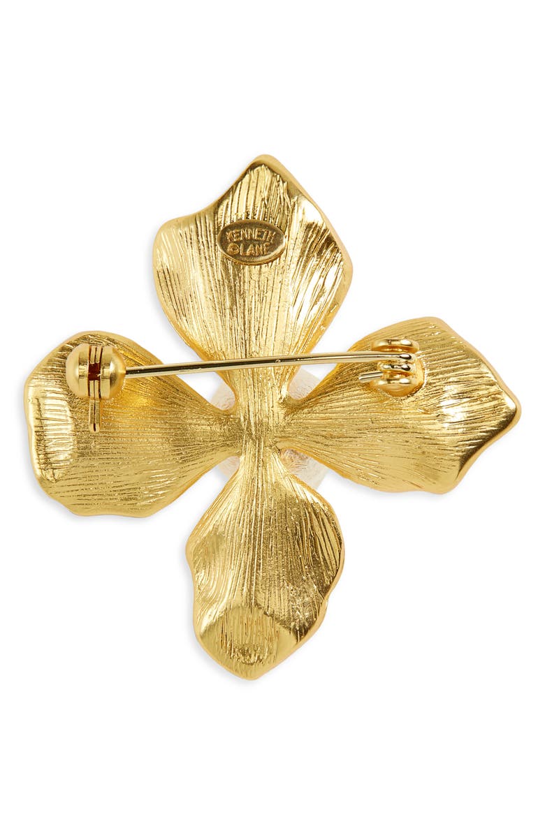 Kenneth Jay Lane Faux Pearl Flower Pin, Alternate, color, Gold