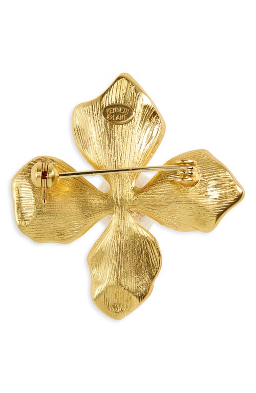 Kenneth Jay Lane Faux Pearl Flower Pin In Gold