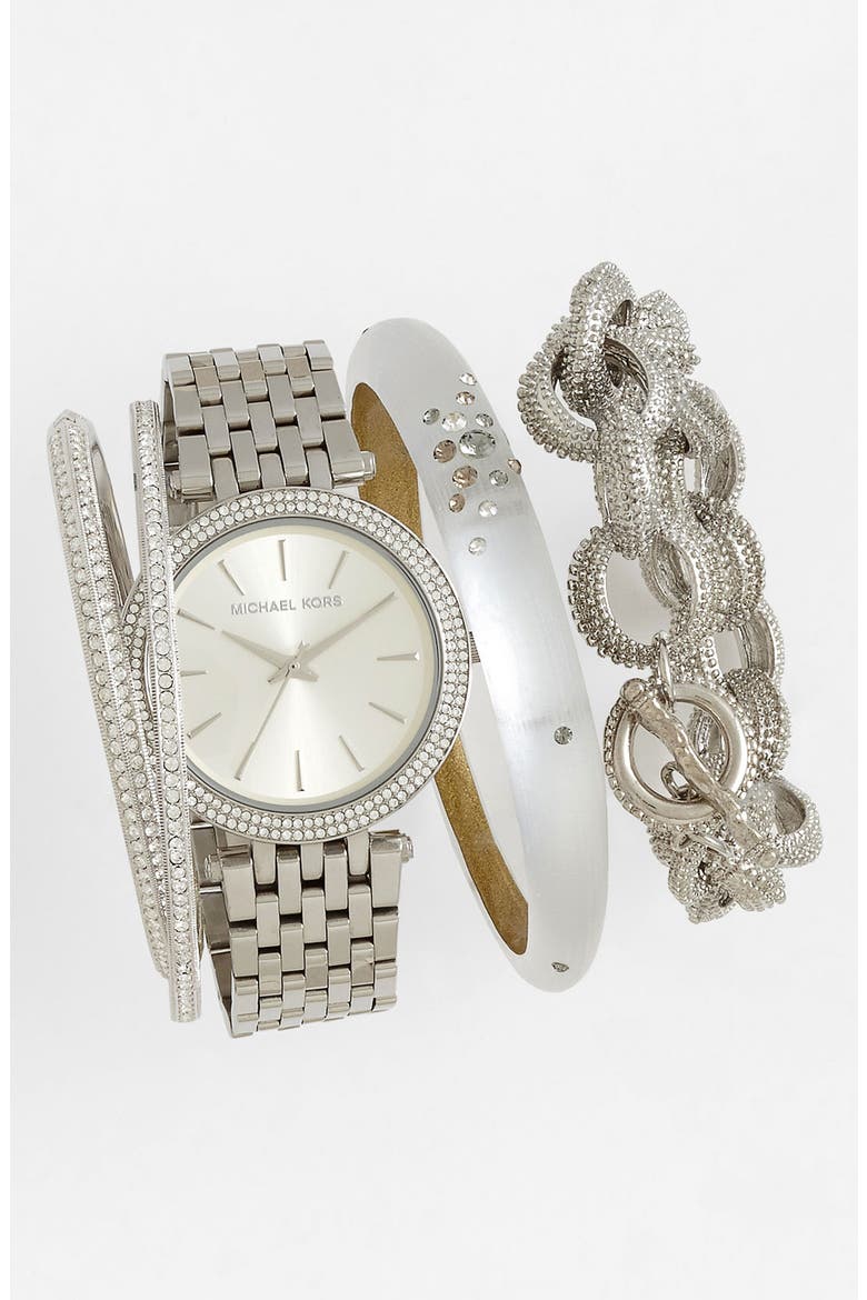 Michael Kors 'Darci' Round Bracelet Watch, 39mm, Alternate, color, SILVER / STEEL