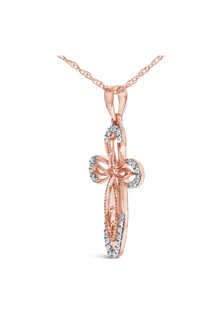 10K Rose Gold Plated Sterling Silver 1/6 Cttw Diamond Double Loop Cross Pendant Necklace, Alternate, color, Rose Gold over Silver