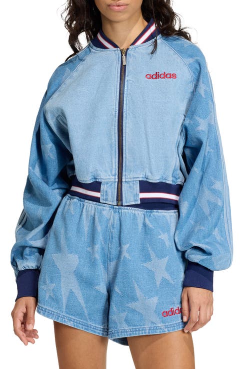 SST Denim Graphic Varsity Bomber Jacket