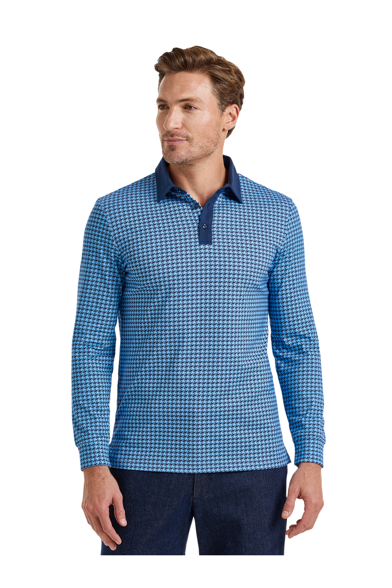 Long Sleeve Cotton Jersey 3-Button Polo With Patterned Trim, Alternate, color, Navy/Light Blue