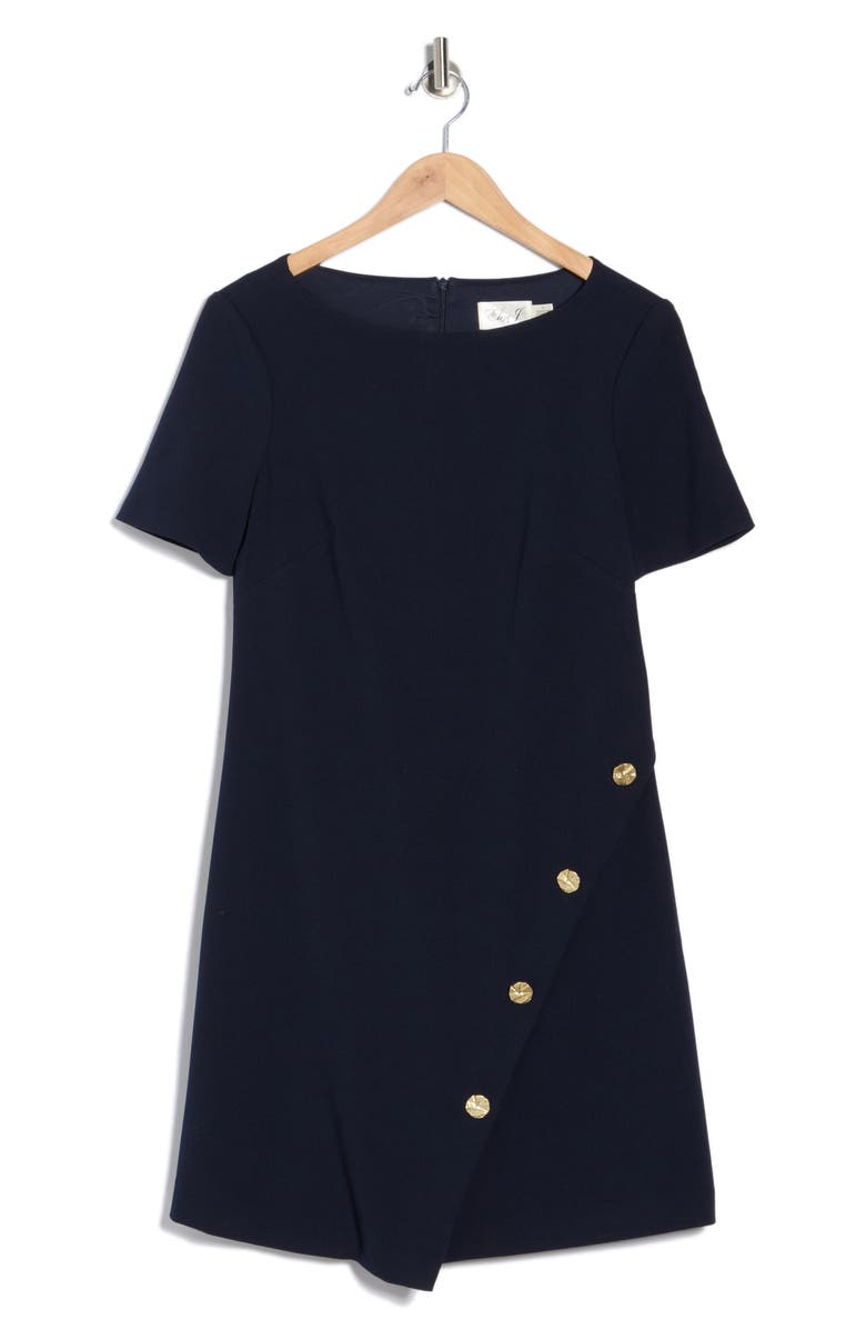 Eliza J Bateau Neck Short Sleeve A-Line Dress, Alternate, color, Navy