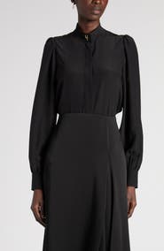 McQueen Band Collar Silk Button-Up Shirt