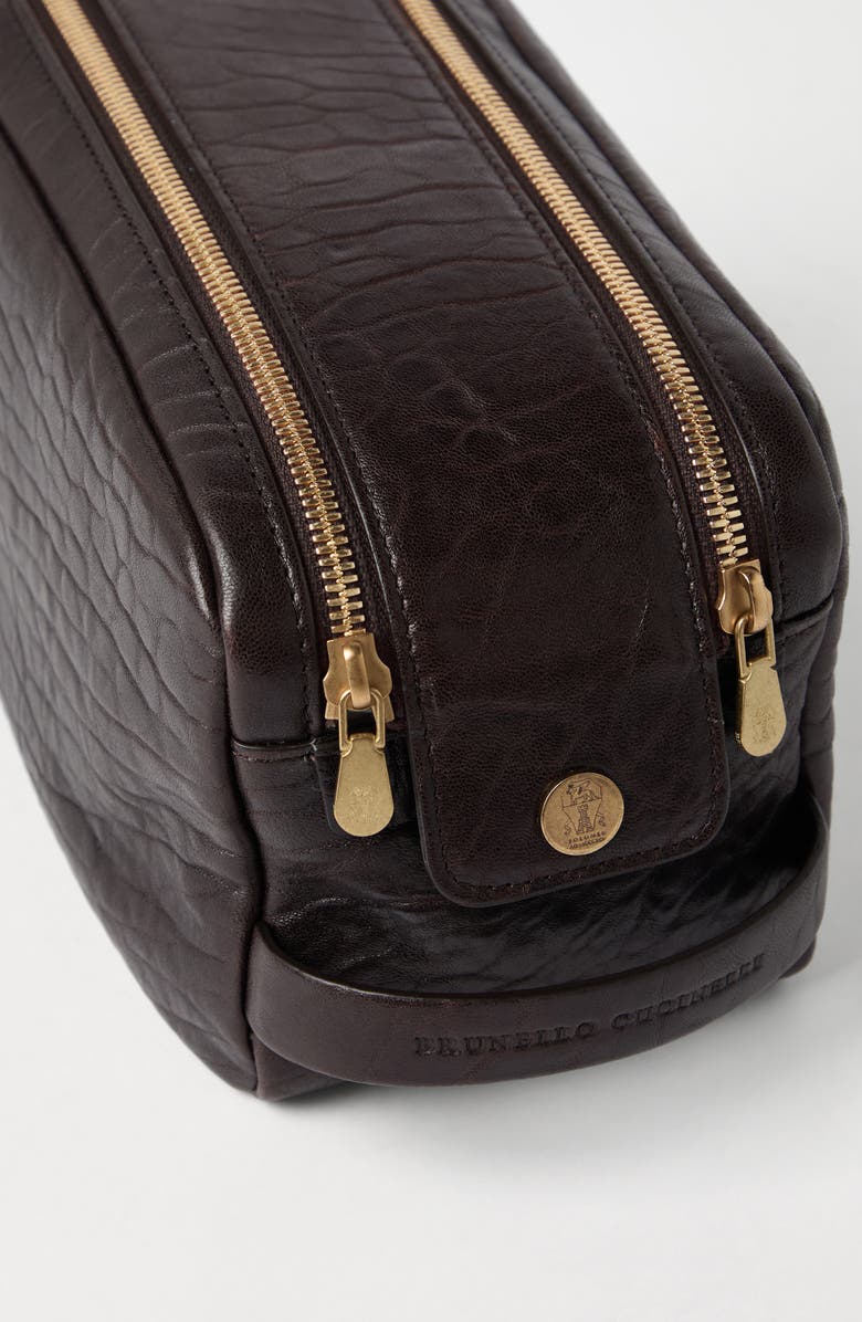 Brunello Cucinelli Grain leather beauty case, Alternate, color, Brown